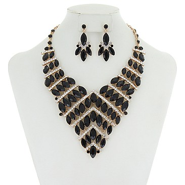 Symmetric V-Shape Rhinestone Necklace set MEZNBQ73