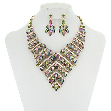 Symmetric V-Shape Rhinestone Necklace set MEZNBQ73
