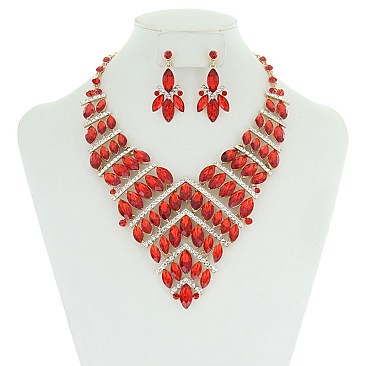 Symmetric V-Shape Rhinestone Necklace set MEZNBQ73