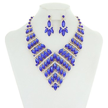 Symmetric V-Shape Rhinestone Necklace set MEZNBQ73