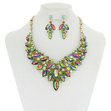 FASHIONABLE METAL RHINESTONE NECKLACE BIB SET SLNBQ75