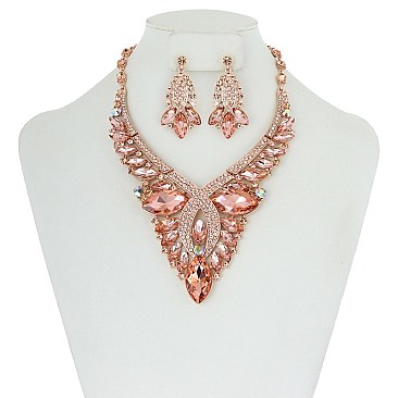 FASHIONABLE METAL STONE NECKLACE SET SLNBQ78