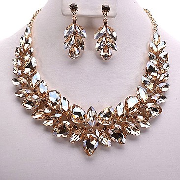 POINTED GEM RHINESTONE BIB NECKLACE SET