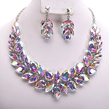 POINTED GEM RHINESTONE BIB NECKLACE SET