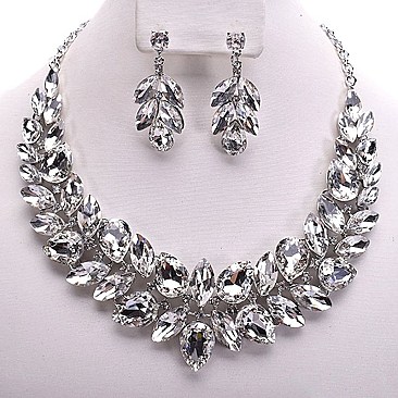 POINTED GEM RHINESTONE BIB NECKLACE SET