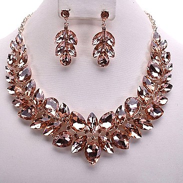 POINTED GEM RHINESTONE BIB NECKLACE SET