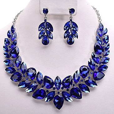 POINTED GEM RHINESTONE BIB NECKLACE SET