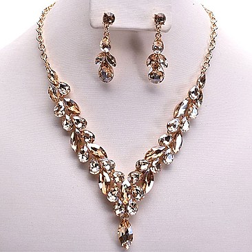 OVAL DROP V-SHAPE RHINESTONE NECKLACE SET