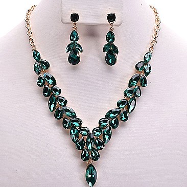 OVAL DROP V-SHAPE RHINESTONE NECKLACE SET