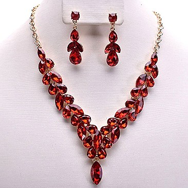 OVAL DROP V-SHAPE RHINESTONE NECKLACE SET