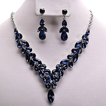 OVAL DROP V-SHAPE RHINESTONE NECKLACE SET