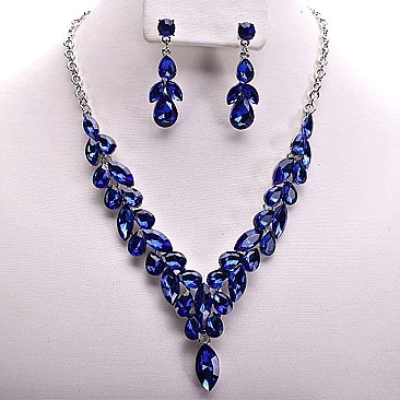 OVAL DROP V-SHAPE RHINESTONE NECKLACE SET