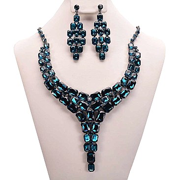 LARGE STONE BIB DROP NECKLACE SET