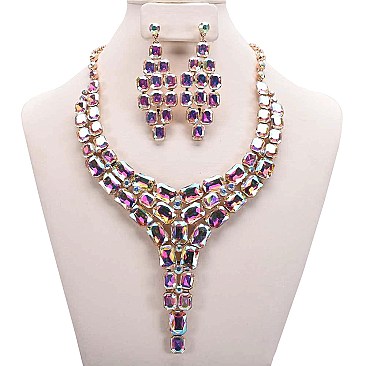 LARGE STONE BIB DROP NECKLACE SET