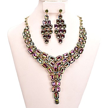 LARGE STONE BIB DROP NECKLACE SET