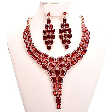 LARGE STONE BIB DROP NECKLACE SET