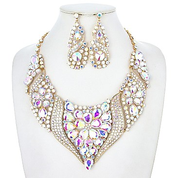 FLOWER POINTED STATEMENT NECKLACE SET