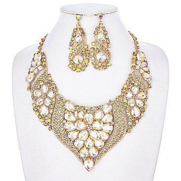 FLOWER POINTED STATEMENT NECKLACE SET