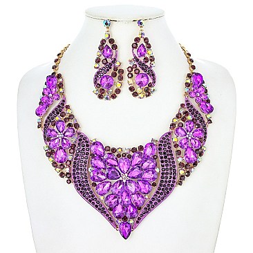 FLOWER POINTED STATEMENT NECKLACE SET