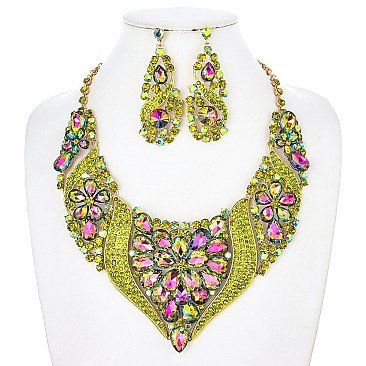 FLOWER POINTED STATEMENT NECKLACE SET