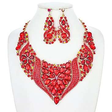 FLOWER POINTED STATEMENT NECKLACE SET