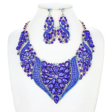 FLOWER POINTED STATEMENT NECKLACE SET