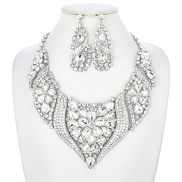 FLOWER POINTED STATEMENT NECKLACE SET