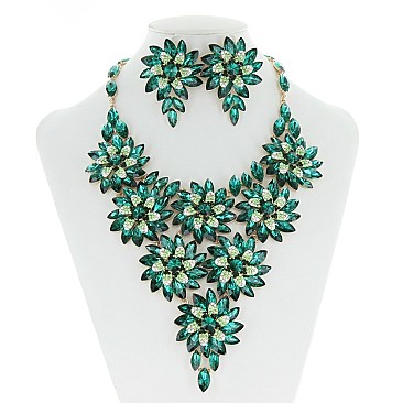 RHINESTONE V SHAPE FLOWER NECKLACE SET