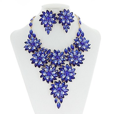 RHINESTONE V SHAPE FLOWER NECKLACE SET