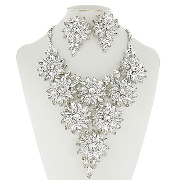 RHINESTONE V SHAPE FLOWER NECKLACE SET