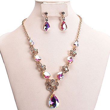 DROP STONE FLOWER NECKLACE SET