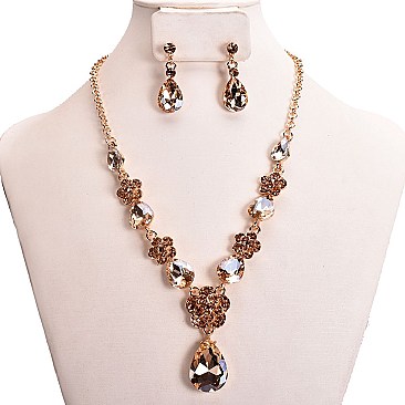 DROP STONE FLOWER NECKLACE SET