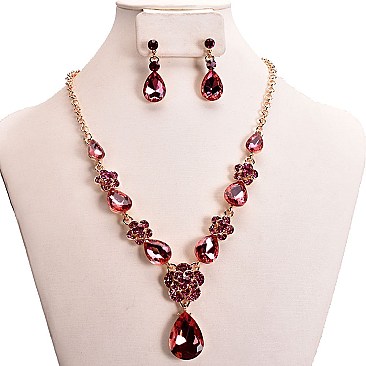 DROP STONE FLOWER NECKLACE SET