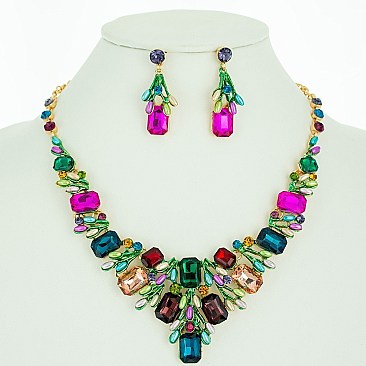 LARGE PEARL SQ STONE NECKLACE SET