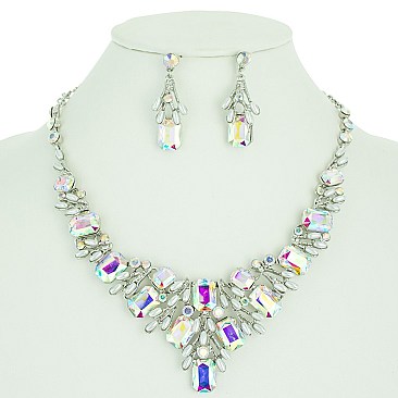 LARGE PEARL SQ STONE NECKLACE SET