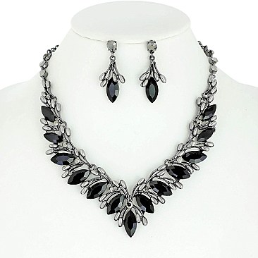 STONE PEARL POINTED V NECKLACE SET