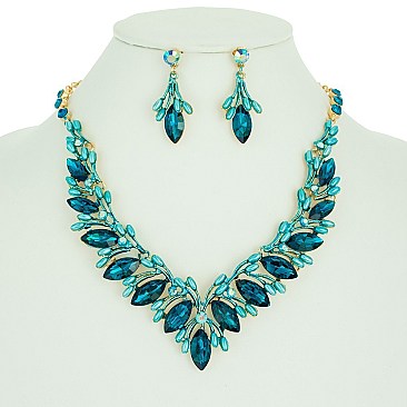 STONE PEARL POINTED V NECKLACE SET
