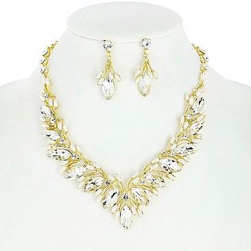 STONE PEARL POINTED V NECKLACE SET