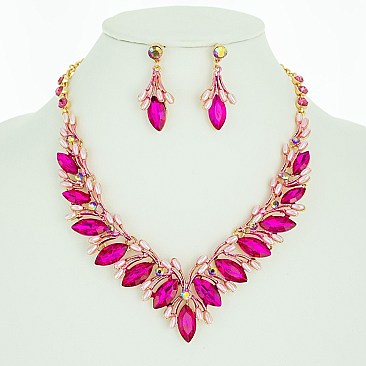 STONE PEARL POINTED V NECKLACE SET