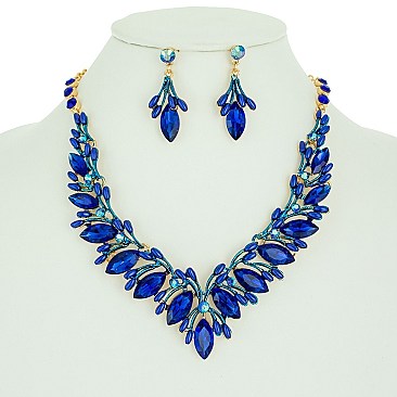 STONE PEARL POINTED V NECKLACE SET