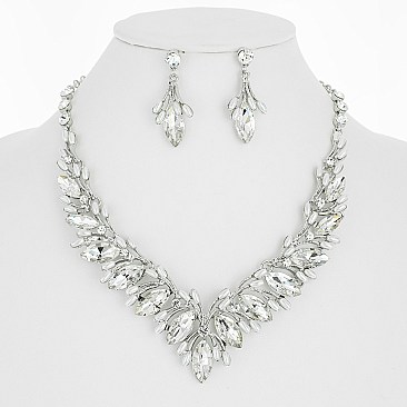 STONE PEARL POINTED V NECKLACE SET