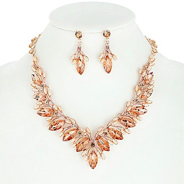 STONE PEARL POINTED V NECKLACE SET