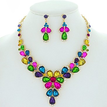 Unique Teardrop Crystal Rhinestone Necklace with Earring Set