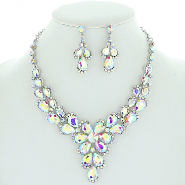 Unique Teardrop Crystal Rhinestone Necklace with Earring Set