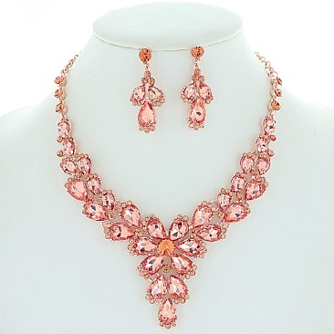 Unique Teardrop Crystal Rhinestone Necklace with Earring Set