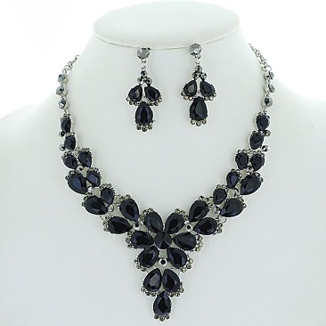 Unique Teardrop Crystal Rhinestone Necklace with Earring Set