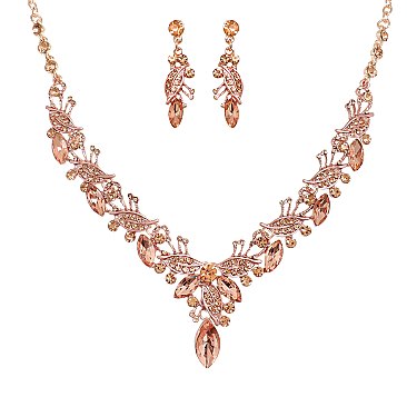 Dazzling Crystal Rhinestone V-shape Necklace Earring Set