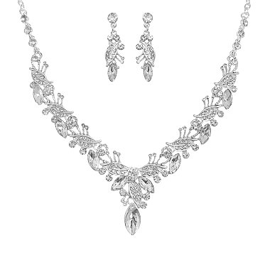 Dazzling Crystal Rhinestone V-shape Necklace Earring Set