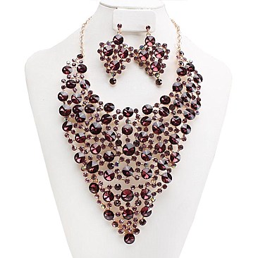 Large Bib Style RHINESTONE NECKLACE with Matching Earrings Set MEZ7056