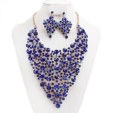 Large Bib Style RHINESTONE NECKLACE with Matching Earrings Set MEZ7056